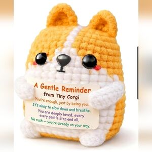 Tiny Corgi Plush Motivational Reminder - Yellow & White Crochet